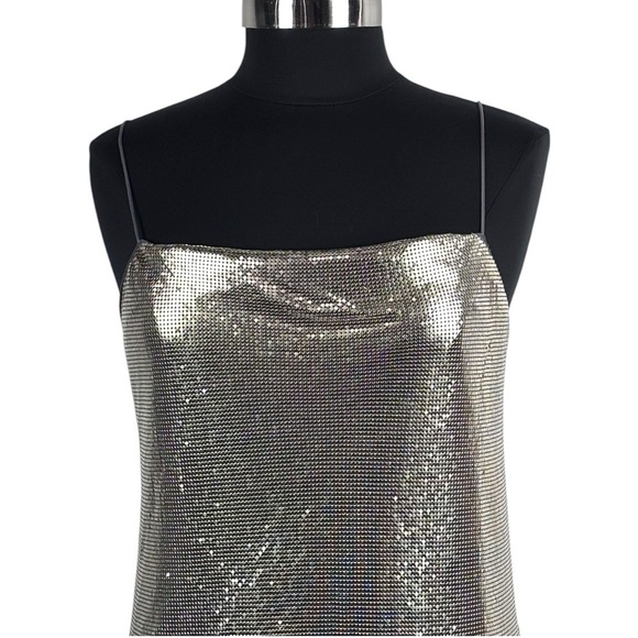 ALICE AND OLIVIA HARMONY ANTIQUE SILVER CHAINMAIL ALUMINUM TANK MINI PARTY DRESS - Picture 8 of 17